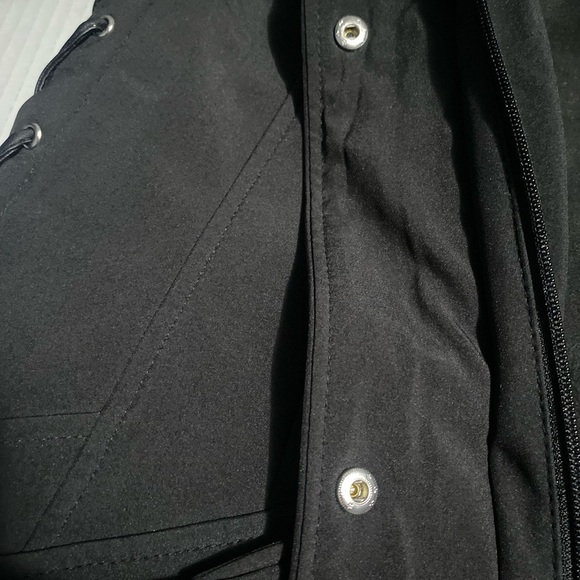 Liz Claiborne Black Trench Coat with Stand-Up Collar and Adjustable Lacing - Picture 13 of 14